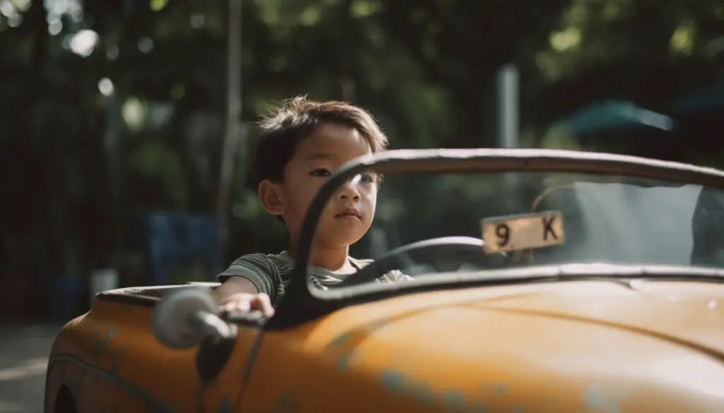 Child driving a convertible car